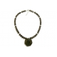 Smoky Quartz Beaded Necklace with Rose Carved Pendant